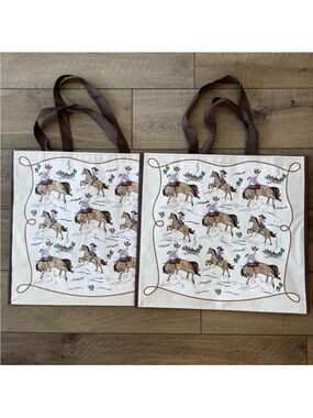 Homegoods TJMaxx Marshalls Horse Cowboy Cowgirl Print Tote Bags Set of 2 NWOT